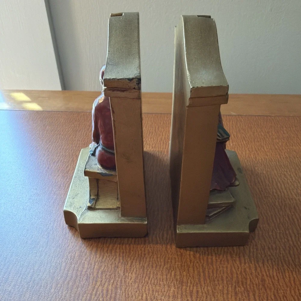 Vintage 1920 LV Aronson Cast Metal Monk Reading Library Bookends -F1